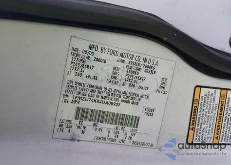 2004 Ford Explorer Eddie Bauer из США, поврежденный, VIN 1FMZU74K84UA08907